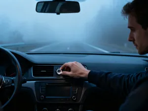 Mechanik trzymający w dłoniach samochodowy katalizator w profesjonalnym warsztacie samochodowym.