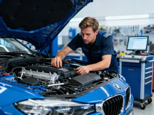 Mechanik używa klucza dynamometrycznego do precyzyjnego dokręcania śruby w kole samochodowym.